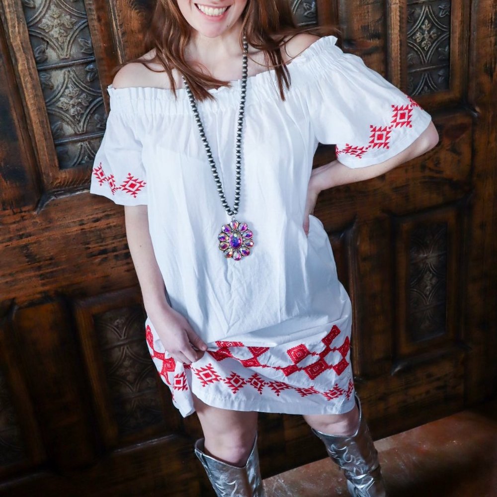 NWT Western Off the Shoulder Embroidered Dress